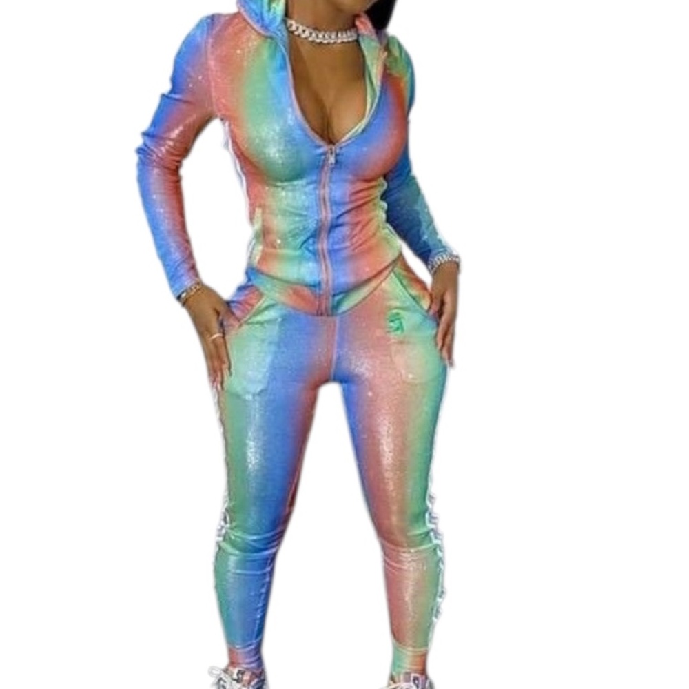NWOT Shane Justin Glitter Rainbow Unicorn Women's Tracksuit, Size X-Small - Picture 3 of 16